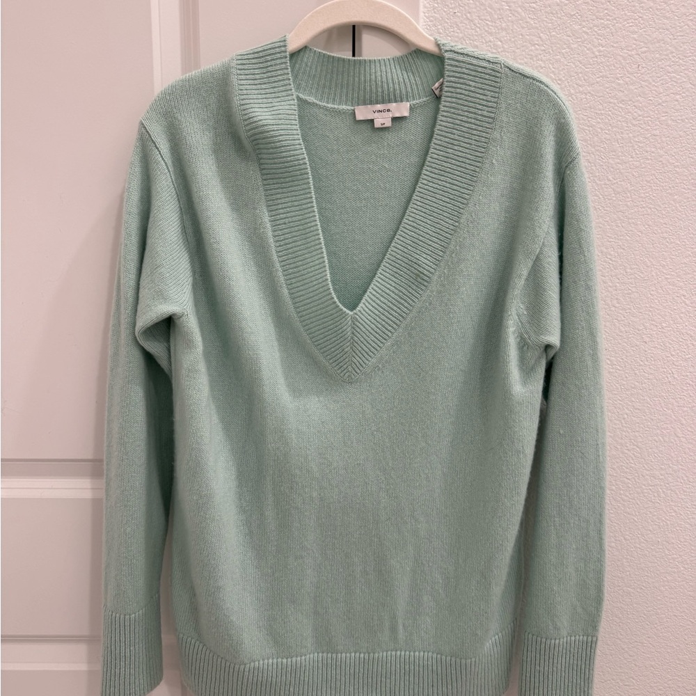 Vince Light Green V-Neck Sweater